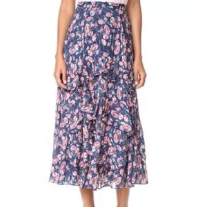 Rebeca Taylor Silk pink floral navy blue skirt